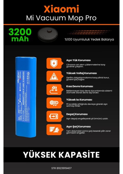 Xiaomi Mi Vacuum Mop Pro 3200MAH Robot Süpürge Bataryası - Gerçek Kapasite, Maksimum Güvenlik indirimleri