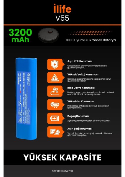 Ilife V55 3200MAH Robot Süpürge Bataryası - Yüksek Yoğunluklu Li-Ion Hücre indirimleri