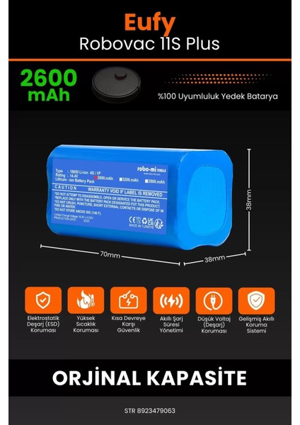 Eufy Robovac 11S Plus 2600MAH Robot Süpürge Bataryası - Gerçek Kapasite, Maksimum Güvenlik