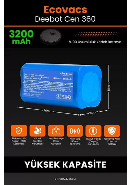 Ecovacs Deebot Cen 360 3200MAH Robot Süpürge Bataryası - Koruma Katmanlı Batarya Teknolojisi fiyatları