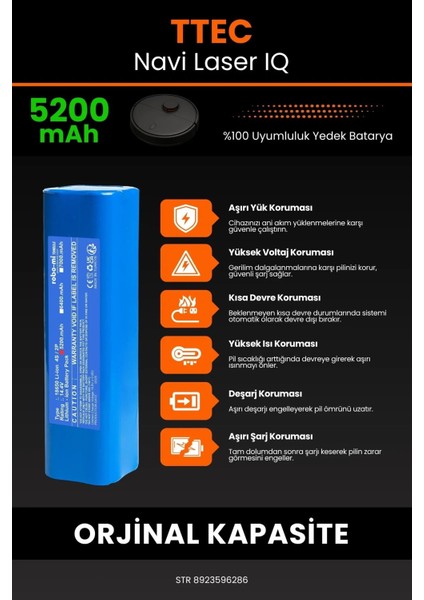 Robo- Mi Ttec Navi Laser Iq 5200MAH Robot Süpürge Bataryası - Sertifikalı Güvenlik, Gerçek Kapasite indirimleri