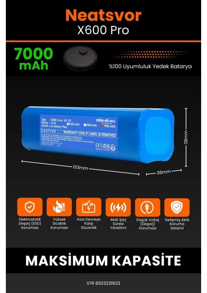 Robo- Mi Neatsvor X600 Pro 7000MAH Robot Süpürge Bataryası - Sertifikalı Güvenlik, Gerçek Kapasite fiyatları