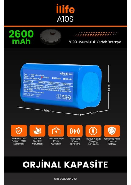 Ilife A10S 2600MAH Robot Süpürge Bataryası - Sertifikalı Güvenlik, Gerçek Kapasite fiyatları