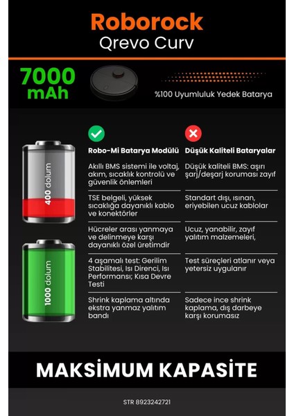 Roborock Qrevo Curv 7000MAH Robot Süpürge Bataryası - Koruma Katmanlı Batarya Teknolojisi