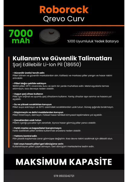 Roborock Qrevo Curv 7000MAH Robot Süpürge Bataryası - Koruma Katmanlı Batarya Teknolojisi