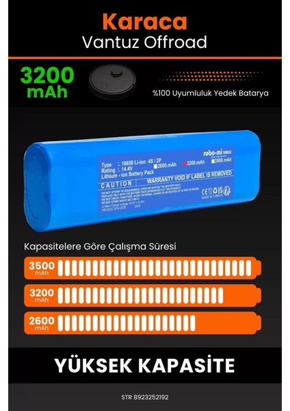 Karaca Vantuz Offroad 3200MAH Robot Süpürge Bataryası - Koruma Katmanlı Batarya Teknolojisi