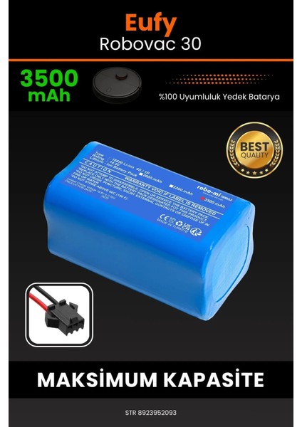Robo- Mi Eufy Robovac 30 3500MAH Robot Süpürge Bataryası - Sertifikalı Güvenlik, Gerçek Kapasite