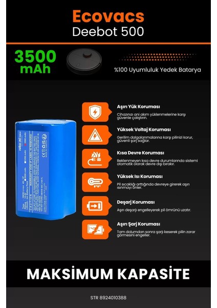 Robo- Mi Ecovacs Deebot 500 3500MAH Robot Süpürge Bataryası - Yüksek Yoğunluklu Li- Ion Hücre indirimleri