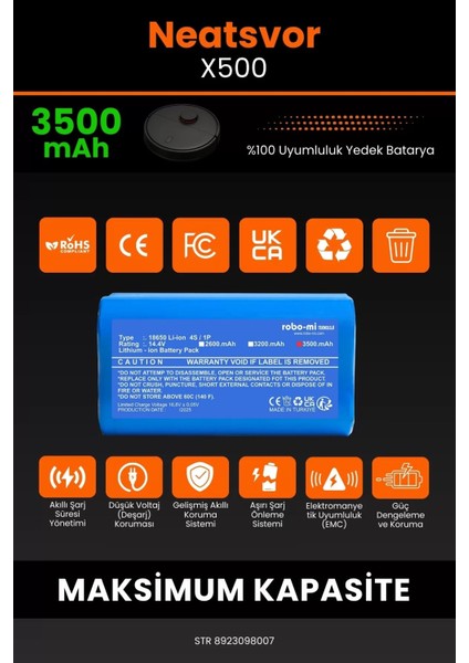 Neatsvor X500 3500MAH Robot Süpürge Bataryası - Koruma Katmanlı Batarya Teknolojisi modelleri