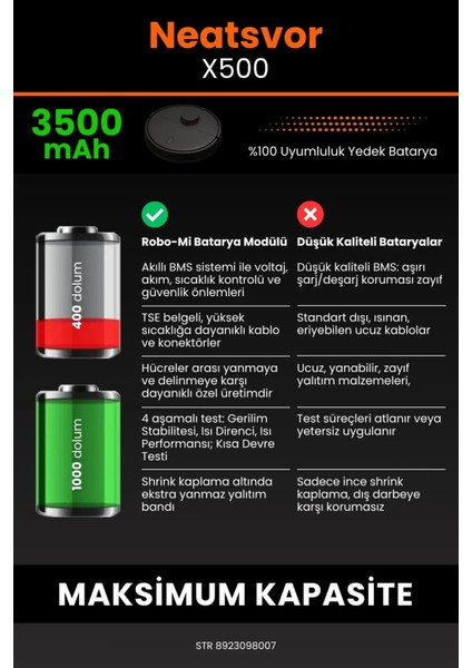 Neatsvor X500 3500MAH Robot Süpürge Bataryası - Koruma Katmanlı Batarya Teknolojisi
