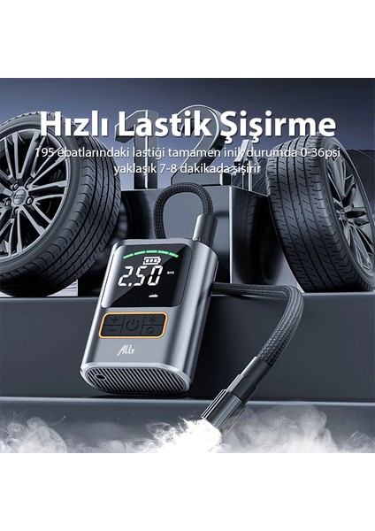 Ally ST-5528 Dijital Basınç Göstergeli Oto Lastik Şişirme Pompası Hava Kompres - CPT3161-8135