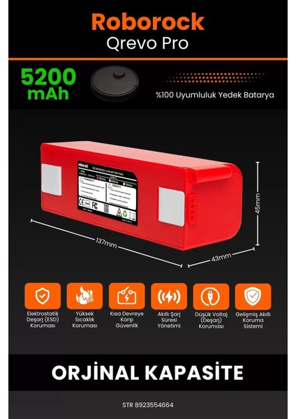 Roborock Qrevo Pro 5200MAH Robot Süpürge Bataryası - Gerçek Kapasite, Maksimum Güvenlik