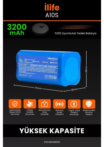 Ilife A10S 3200MAH Robot Süpürge Bataryası - Sertifikalı Güvenlik, Gerçek Kapasite fiyatları