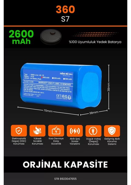 360 S7 2600MAH Robot Süpürge Bataryası - Gerçek Kapasite, Maksimum Güvenlik fiyatları