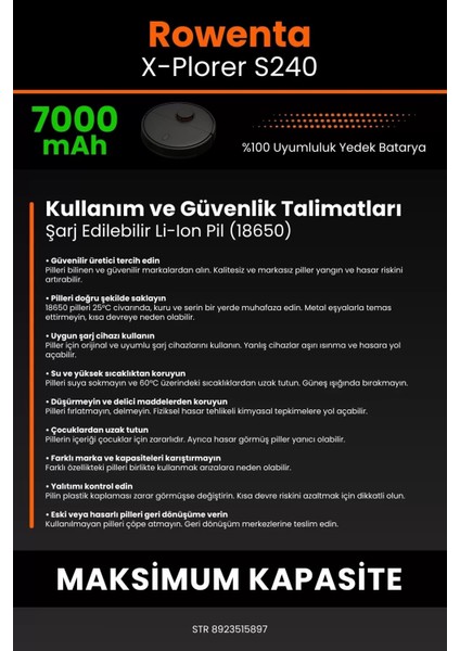 Rowenta X-Plorer S240 7000MAH Robot Süpürge Bataryası - Gerçek Kapasite, Maksimum Güvenlik
