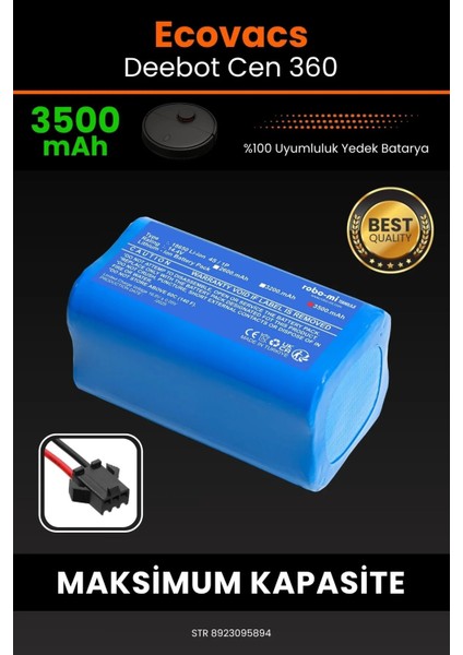 Ecovacs Deebot Cen 360 3500MAH Robot Süpürge Bataryası - Yüksek Yoğunluklu Li-Ion Hücre