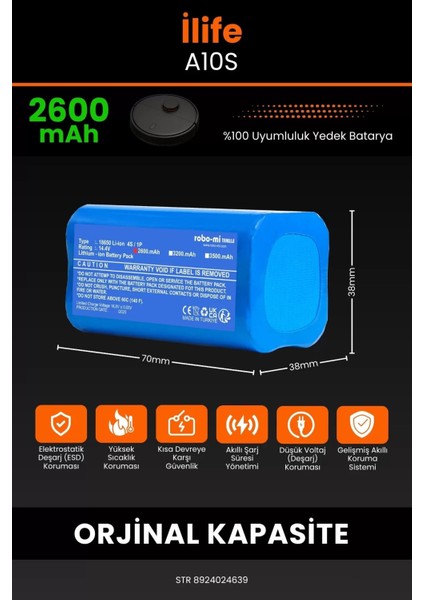 Ilife A10S 2600MAH Robot Süpürge Bataryası - Yüksek Yoğunluklu Li-Ion Hücre fiyatları