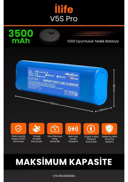 Ilife V5S Pro 3500MAH Robot Süpürge Bataryası - Gerçek Kapasite, Maksimum Güvenlik fiyatları