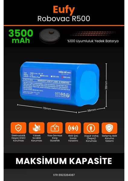 Eufy Robovac R500 3500MAH Robot Süpürge Bataryası - Koruma Katmanlı Batarya Teknolojisi