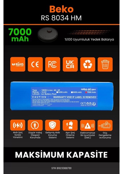 Beko Rs 8034 Hm 7000MAH Robot Süpürge Bataryası - Koruma Katmanlı Batarya Teknolojisi modelleri