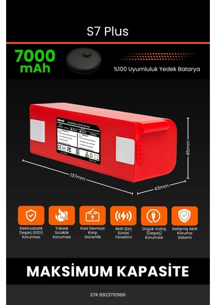 S7 Plus 7000MAH Robot Süpürge Bataryası - Yüksek Yoğunluklu Li-Ion Hücre fiyatları