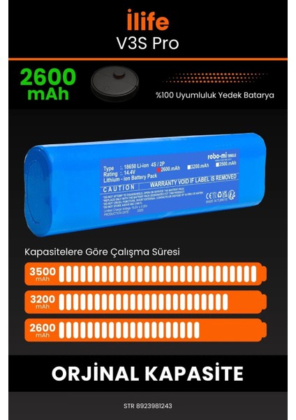 Ilife V3S Pro 2600MAH Robot Süpürge Bataryası - Sertifikalı Güvenlik, Gerçek Kapasite