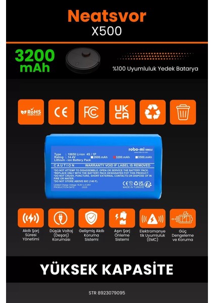 Neatsvor X500 3200MAH Robot Süpürge Bataryası - Koruma Katmanlı Batarya Teknolojisi modelleri