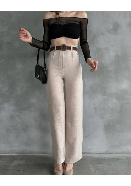 Beli Kemerli Keten Pantolon %100 Pamuk