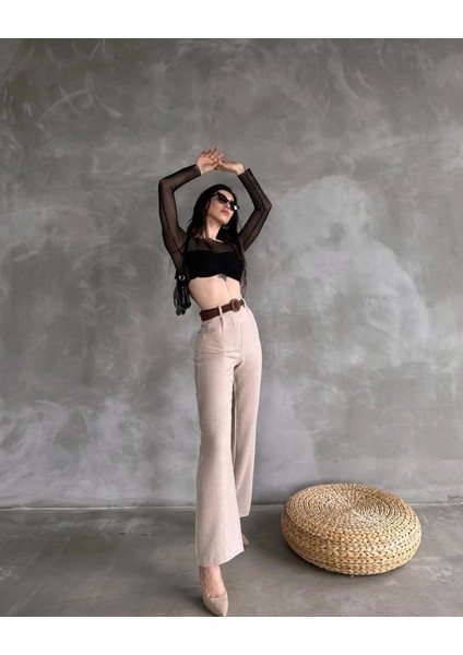 Beli Kemerli Keten Pantolon %100 Pamuk