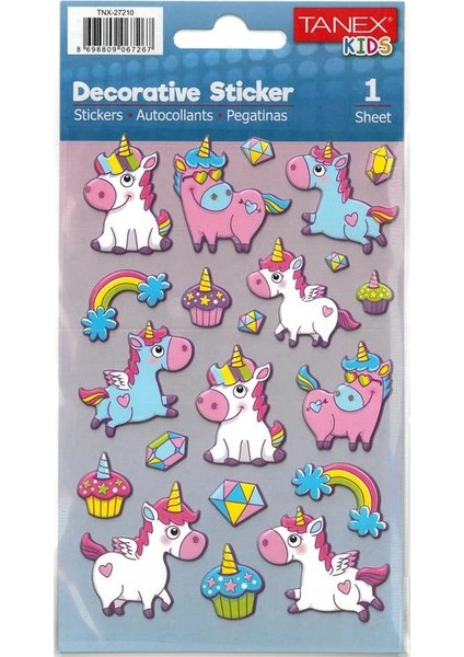 Tanex Kıds TNX-27210 Dekoratif Etiketler - Unıcorn Serisi Stıcker - Tekli