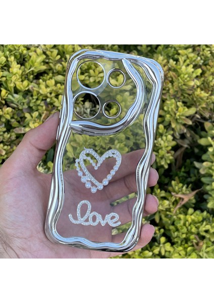 Xiaomi Redmi Note 13 4g Kılıf Gümüş Taşlı Darbe Önleyici Silikon Kapak