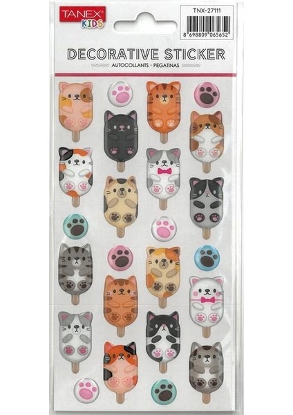 Tanex Kıds TNX-27111 Dekoratif Etiketler - Puffy Boncuk Kediler Serisi Stıcker - Tekli