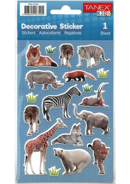 Tanex Kıds TNX-27204 Dekoratif Etiketler - Vahşi Hayvanlar Serisi Stıcker - Tekli
