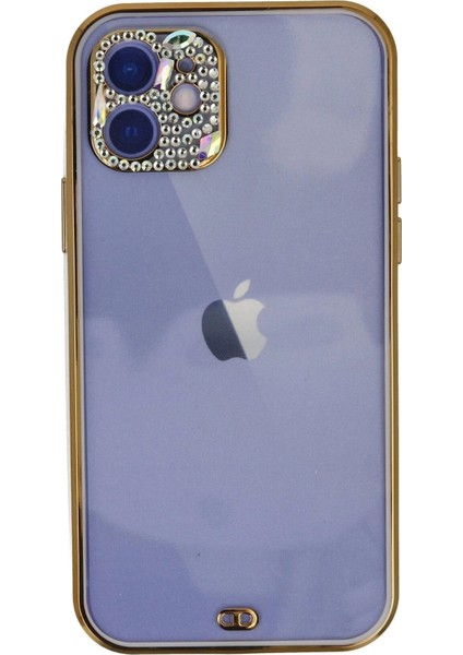 Newface iPhone 12 Kılıf Liva Taşlı Silikon - Mor