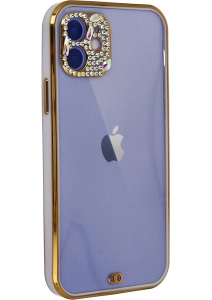 Newface iPhone 12 Kılıf Liva Taşlı Silikon - Mor modelleri