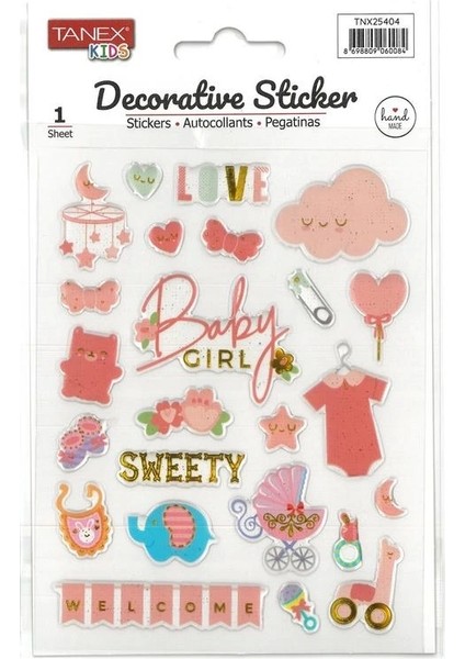 Tanex Kıds TNX-25404 Dekoratif Etiketler - Puffy Baby Kız Serisi Stıcker - Tekli