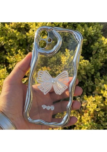 Samsung Galaxy A05 Kılıf Gümüş Taşlı Darbe Önleyici Silikon Kapak