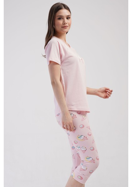 Pamuklu Kadın Kısa Kol Kaprili Pijama Takım , 408347 modelleri