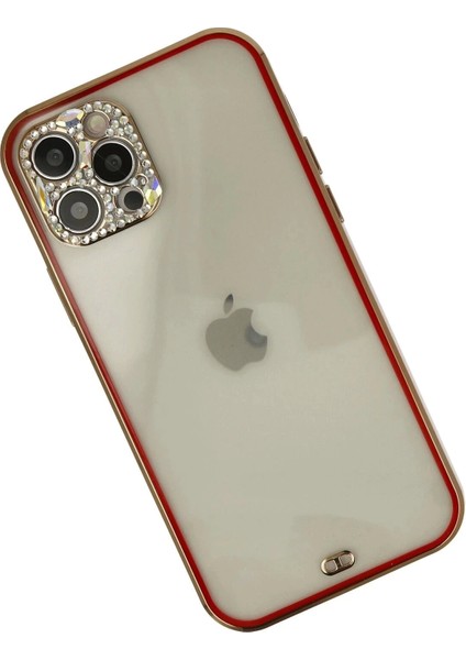 Newface iPhone 12 Pro Max Kılıf Liva Taşlı Silikon - Kırmızı modelleri
