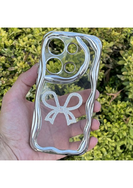 Xiaomi Redmi Note 13 4g Kılıf Gümüş Taşlı Darbe Önleyici Silikon Kapak