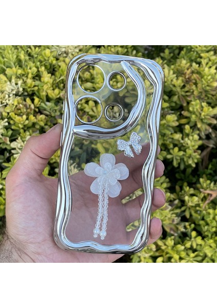 Xiaomi Redmi Note 13 4g Kılıf Gümüş Taşlı Darbe Önleyici Silikon Kapak