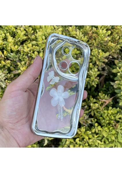 Xiaomi Redmi Note 13 4g Kılıf Gümüş Taşlı Darbe Önleyici Silikon Kapak