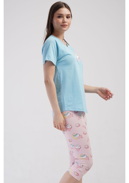 Pamuklu Kadın Kısa Kol Kaprili Pijama Takım , 408347 modelleri