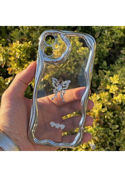 Samsung Galaxy A05 Kılıf Gümüş Taşlı Darbe Önleyici Silikon Kapak