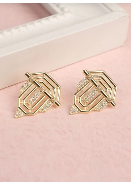 Gold Renk Serenay Taşlı Küpe