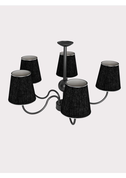 Deluna 5li Siyah Modern Konik Abajur Şapkalı Metal Avize fiyatları