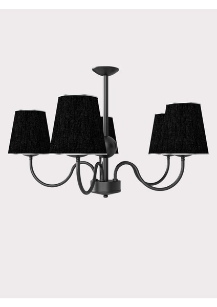 Deluna 5li Siyah Modern Konik Abajur Şapkalı Metal Avize modelleri