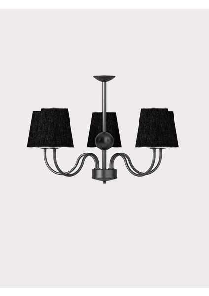 Deluna 5li Siyah Modern Konik Abajur Şapkalı Metal Avize fırsatları
