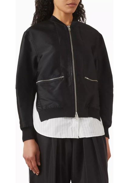 Siyah Saten Katmanlı Bomber Ceket Şehirli Stil Için Lüks Rahatlık