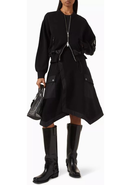 Siyah Örgü Bomber Ceket Saten Detaylı, Ayarlanabilir Bel, Modern Tasarım fiyatları